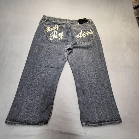Ruff Rryders Capri Jeans Womens 10 Blue Straight Distressed Y2K Embroidered - Picture 9 of 10